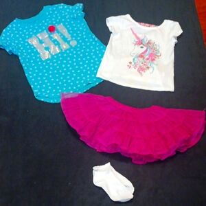 2 Tops/Skirt/Socks Outfit Size 4-5